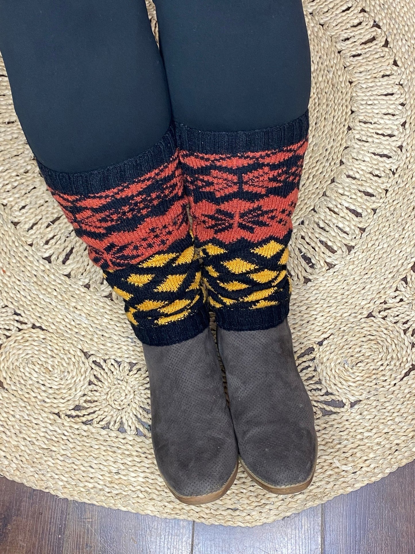 Diamond Snowflake Nordic Print Gold Bronze Leg Warmers
