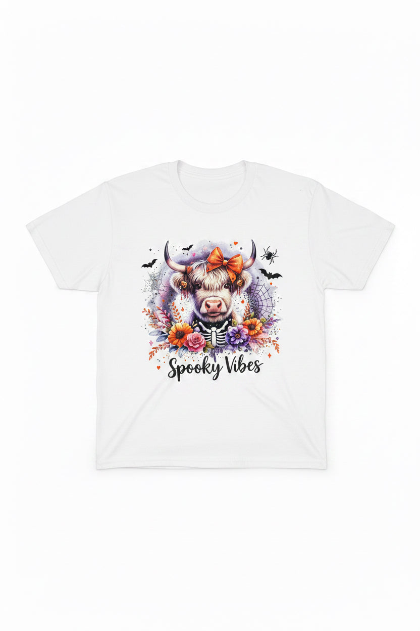 HALLOWEEN Highland Cow Spooky Vibes ADULT GRAPHIC TEE