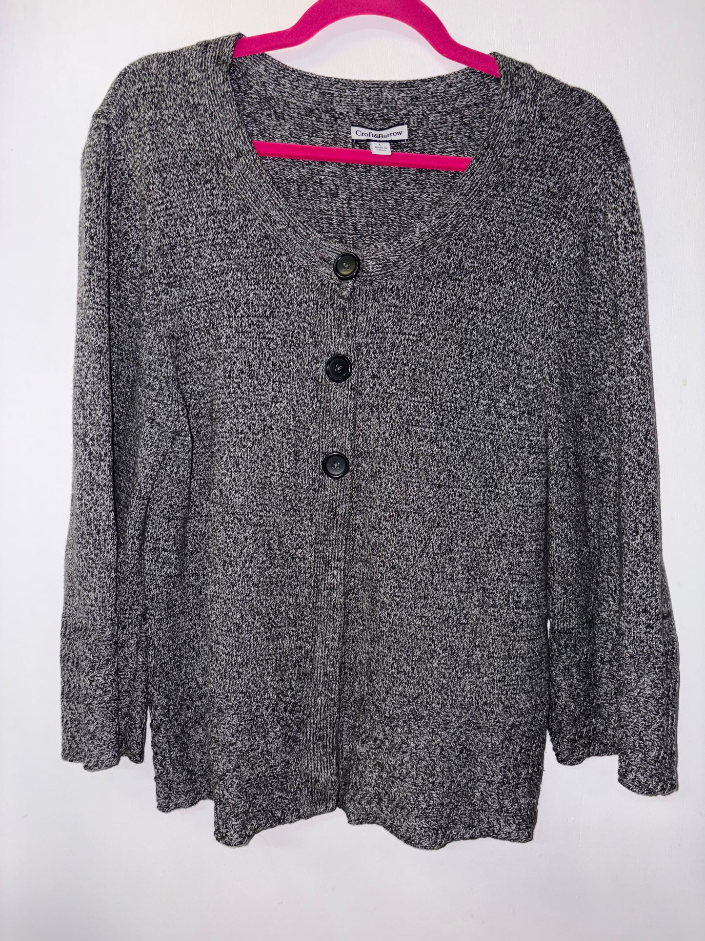 CROFT & BARROW | Heather Gray Button Sweater Cardigan Top - Large 1007