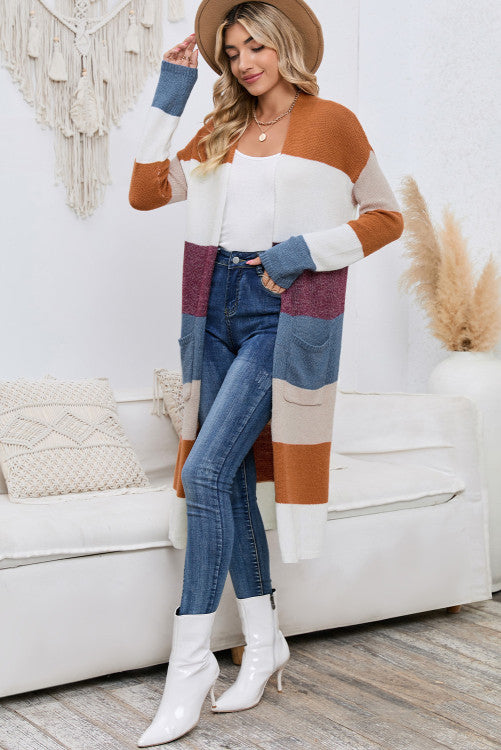 Fall Colour Block Cardigan Top