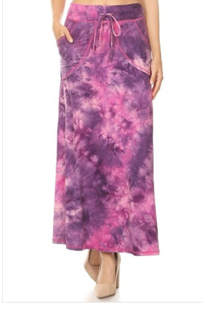 FINAL SALE Pink Tye Dye Print Maxi Skirt