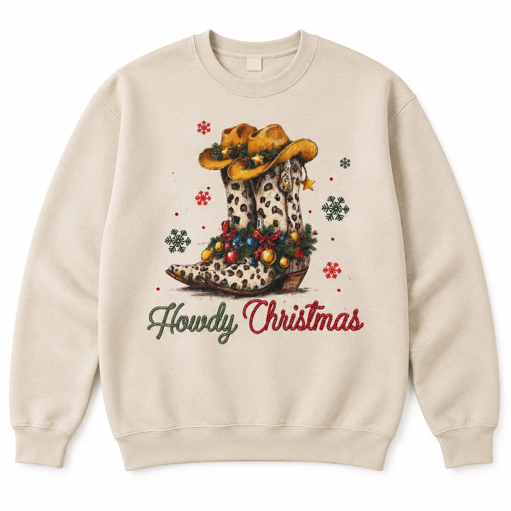 CHRISTMAS | Howdy Cowboy Boot Graphic Crewneck Swearshirt