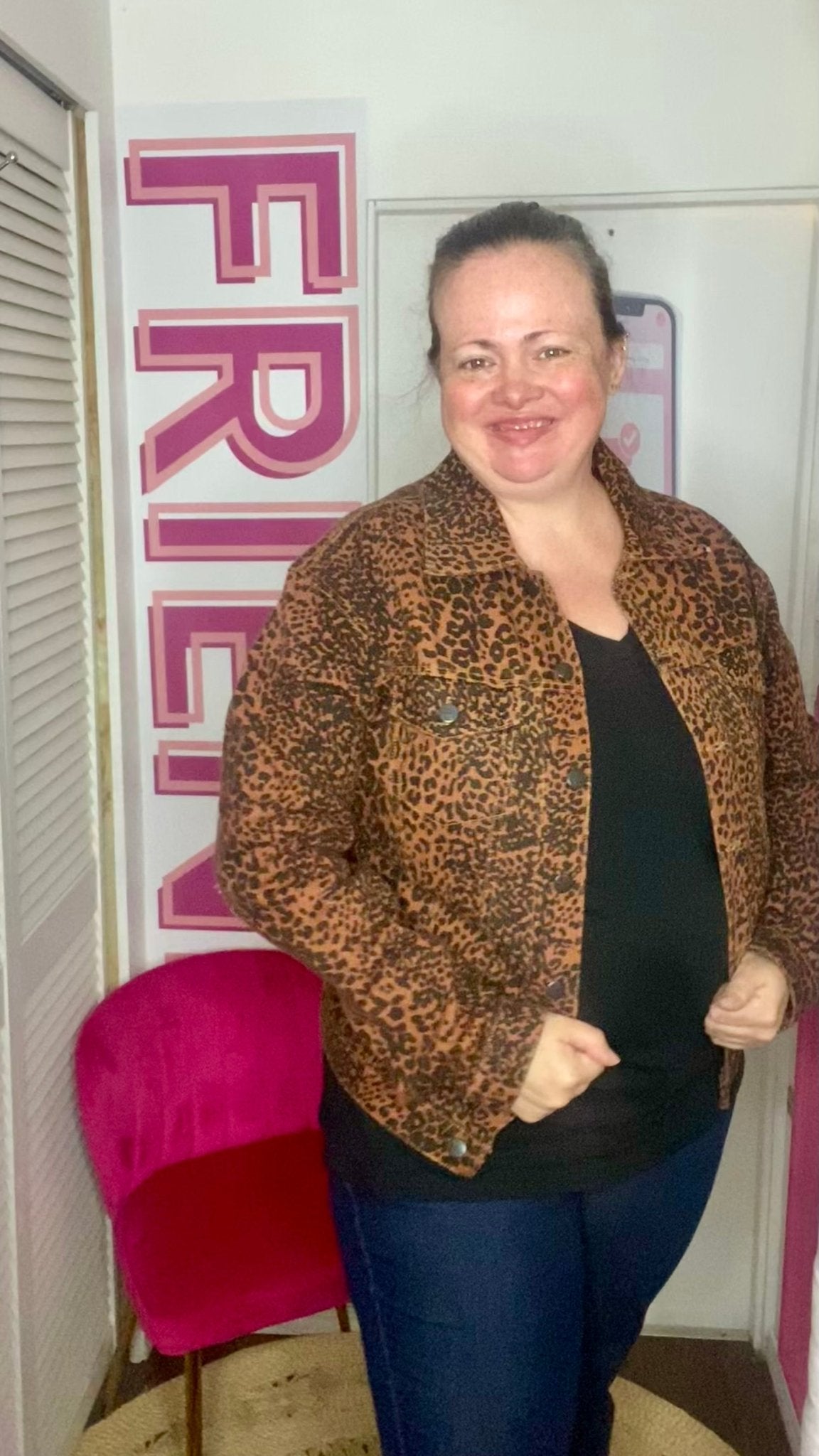 FINAL SALE Burnt Orange Leopard Print Denim Jacket