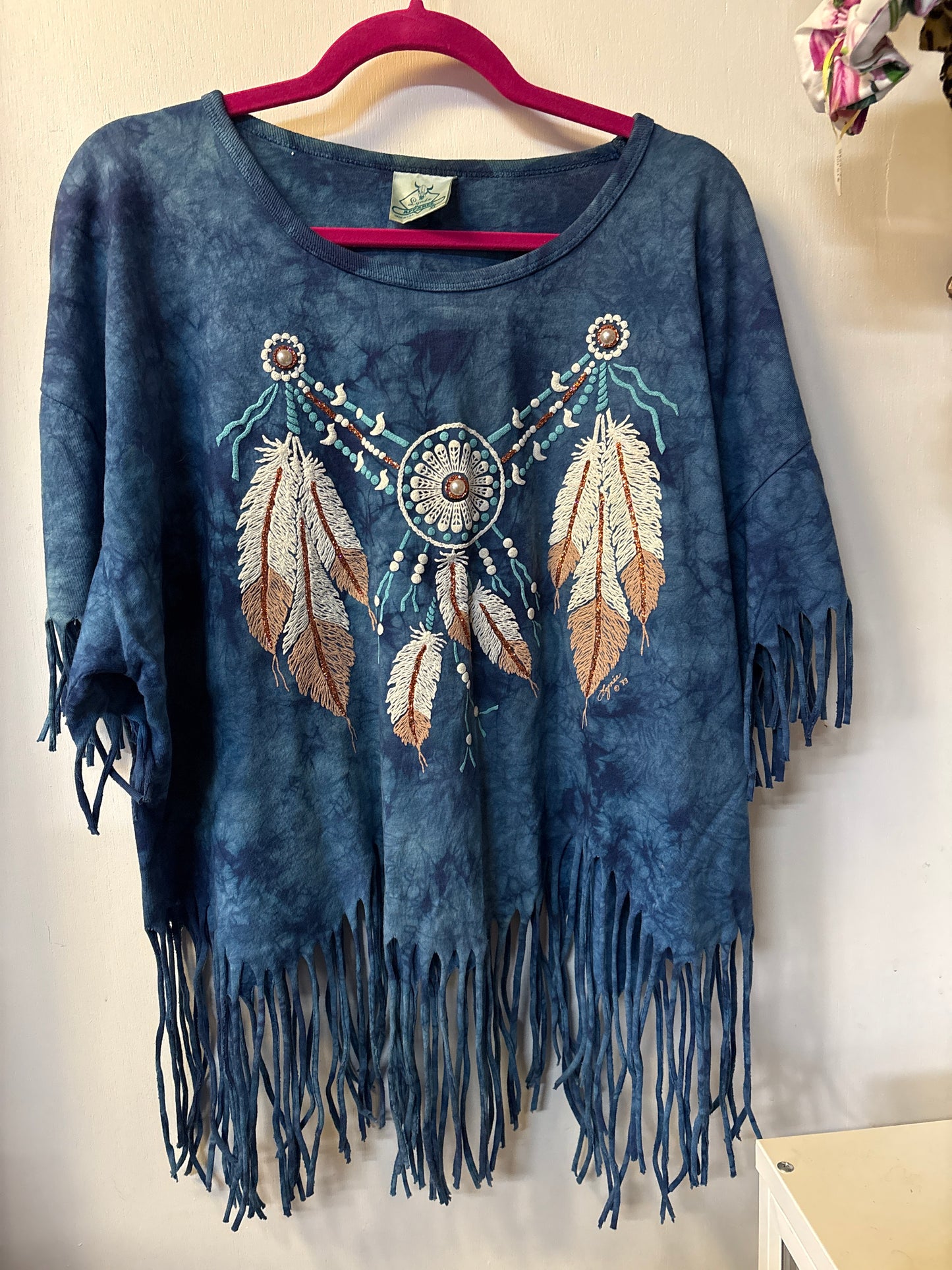 Vintage Retro Lynne Apparel Boho Fringe Top XL