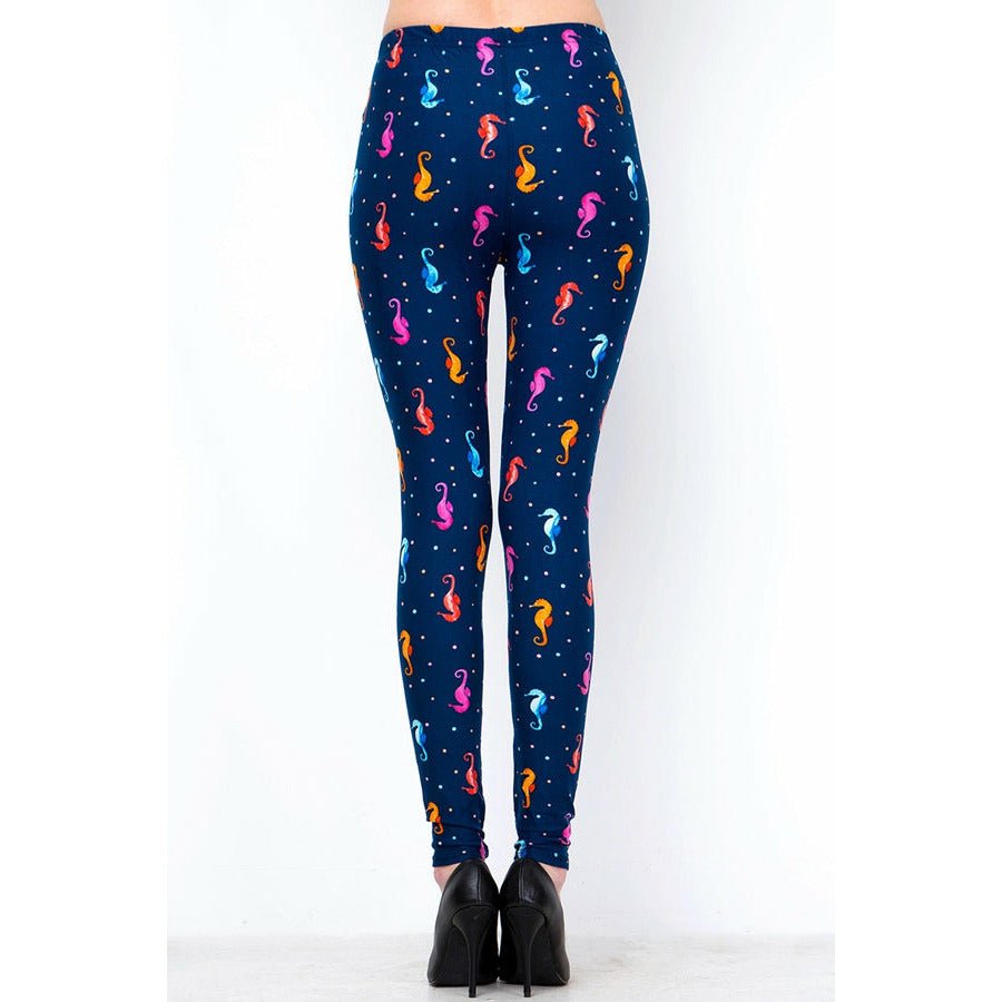 SEAHORSE PRINT BRUSHED SEA FULL LEGGINGS - Friendz Leggings Apparel