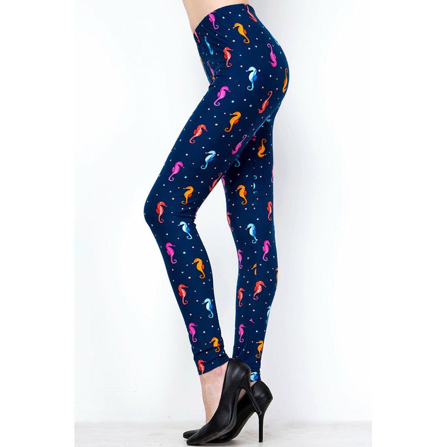 SEAHORSE PRINT BRUSHED SEA FULL LEGGINGS - Friendz Leggings Apparel