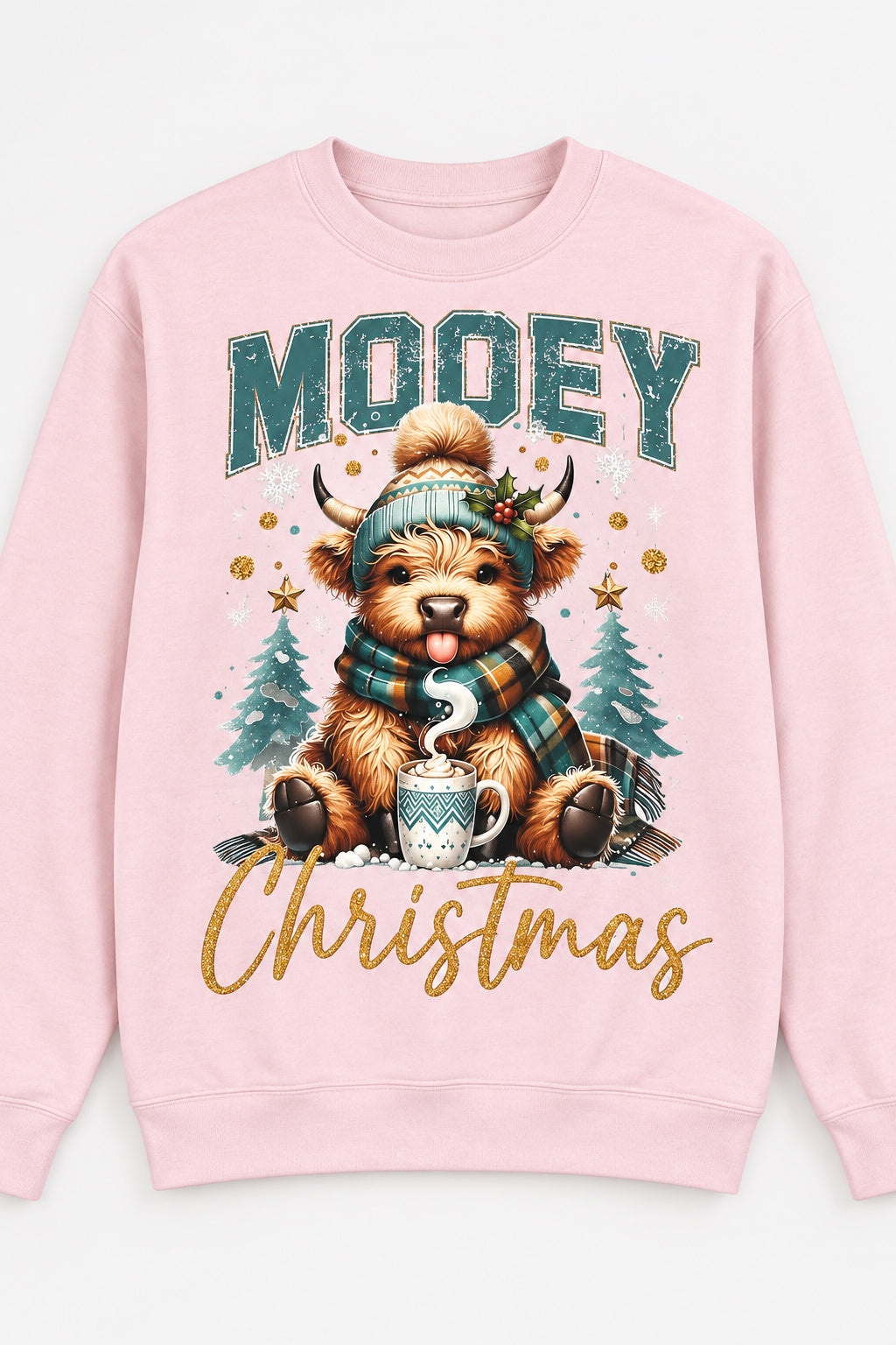 CHRISTMAS | Mooey Green Highland Cow Crewneck Sweatshirt