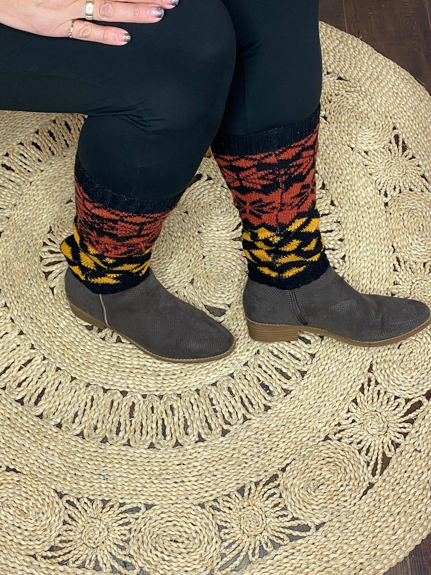 Diamond Snowflake Nordic Print Gold Bronze Leg Warmers