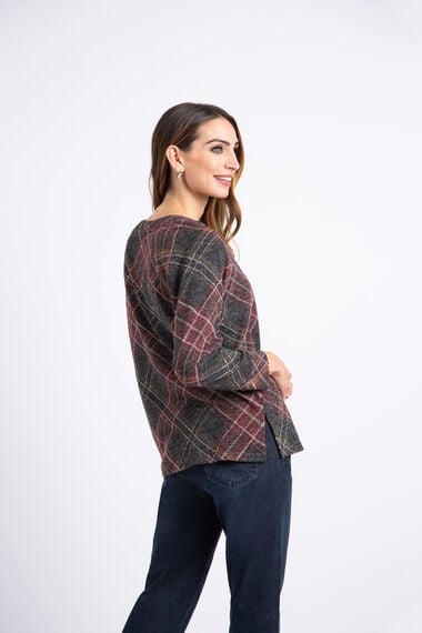 Tribal Plaid Raglan Sweater Top Medium 1048