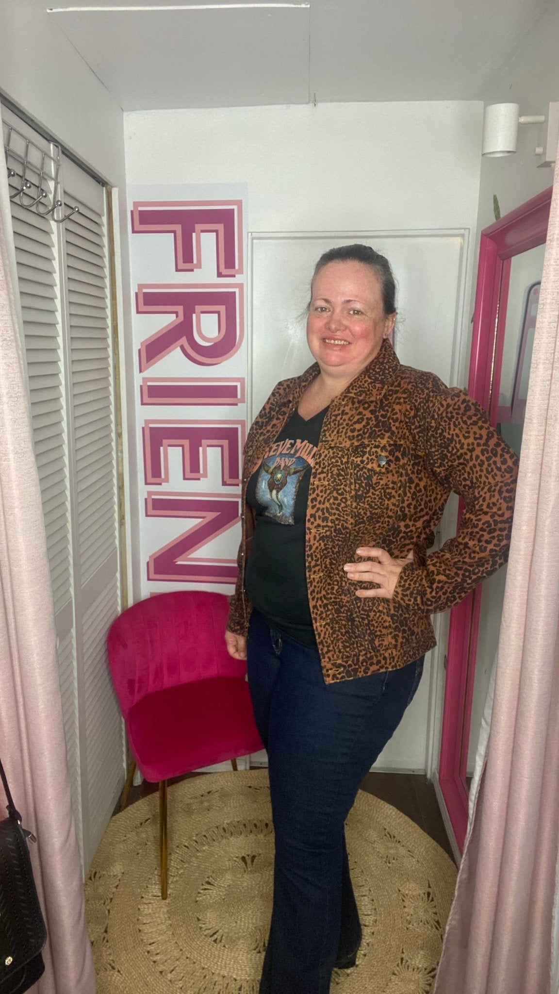 FINAL SALE Burnt Orange Leopard Print Denim Jacket
