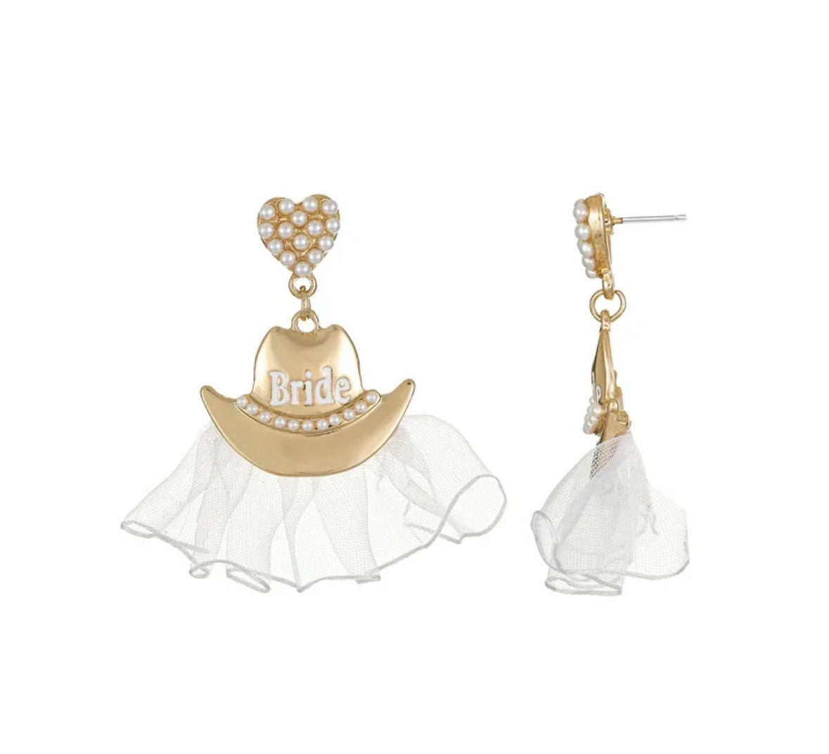 Bride Cowgirl Heart Earrings Wedding