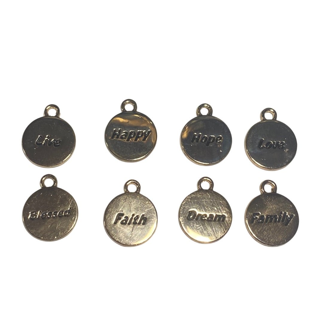 Stamped Motivational Saying Circle Tag Charm Bar