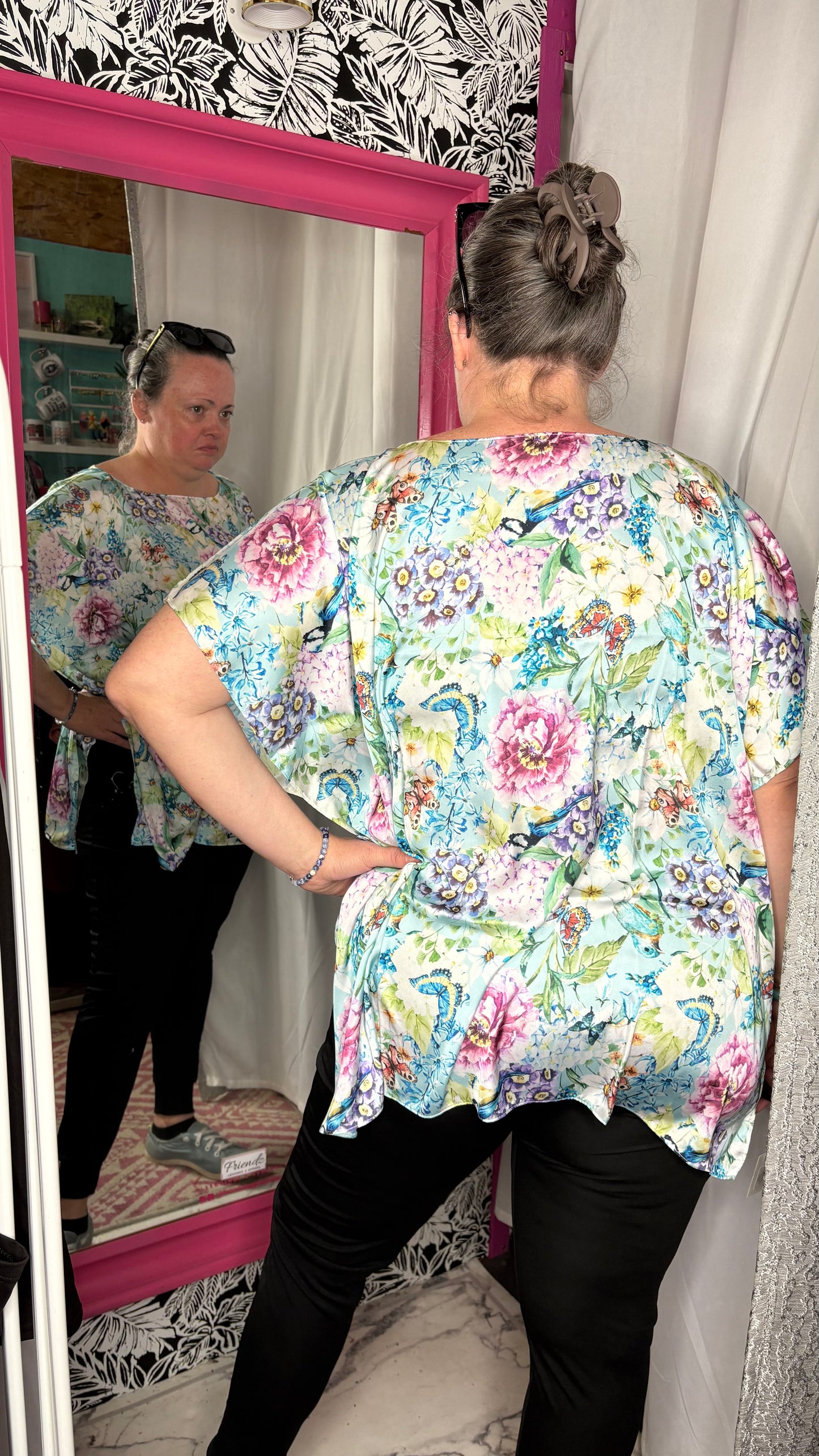Butterfly Floral Satin O/S Top