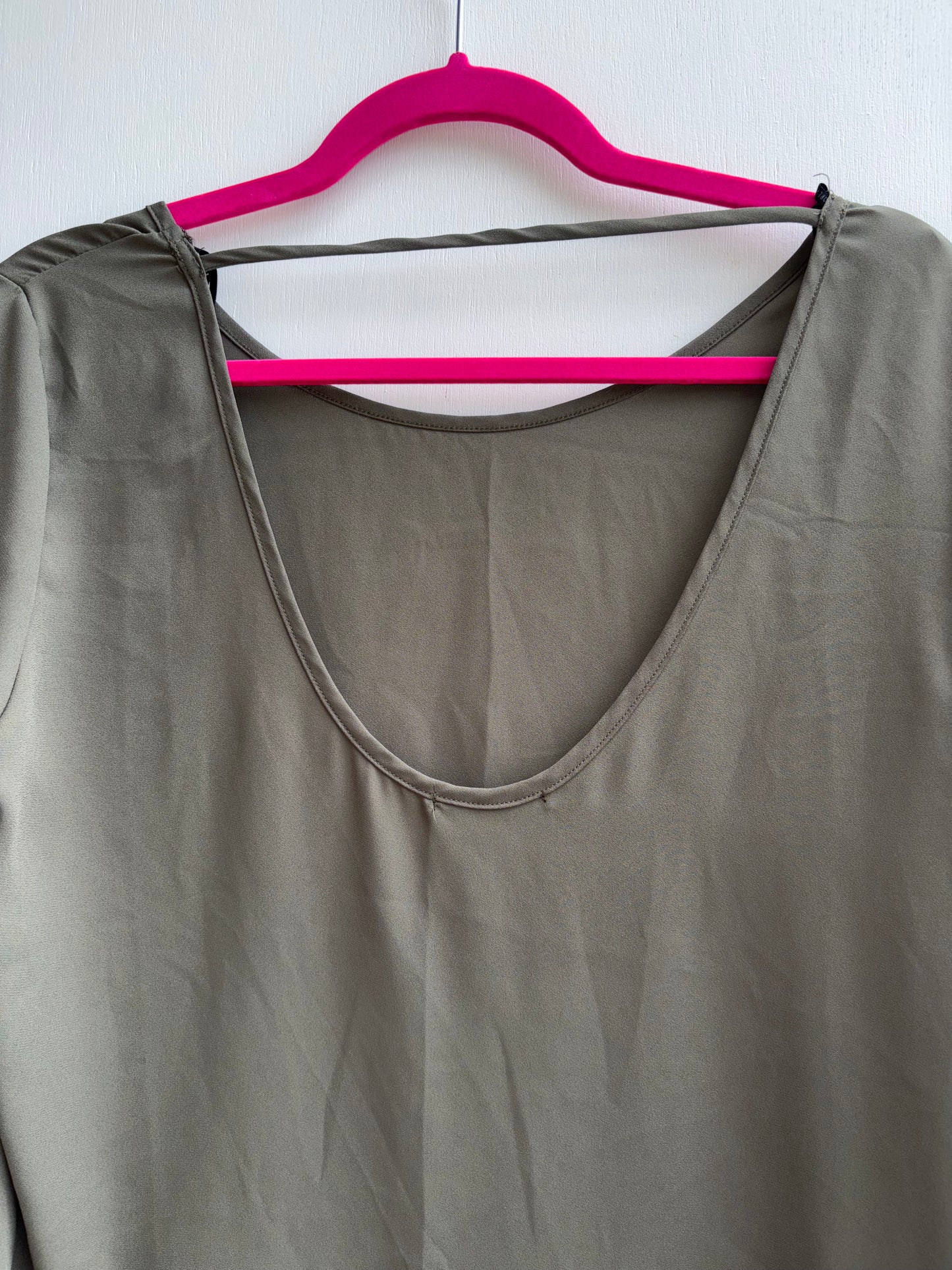 Khaki Green Low Back Dress Top Medium 1017