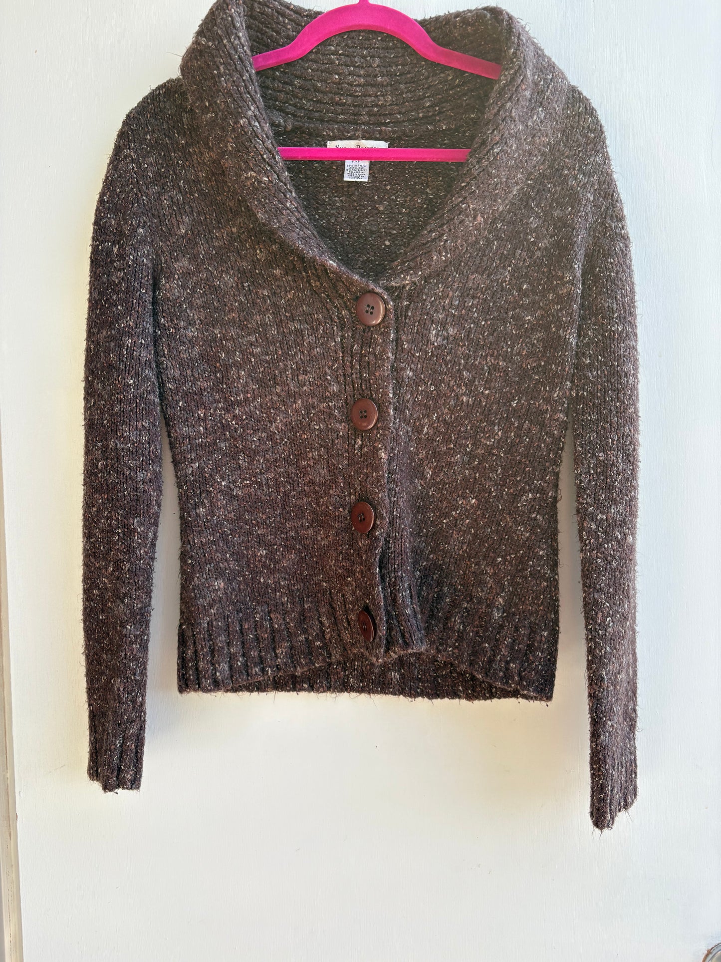 Susan Bristol Brown Cardigan Sweater Top Medium 1024