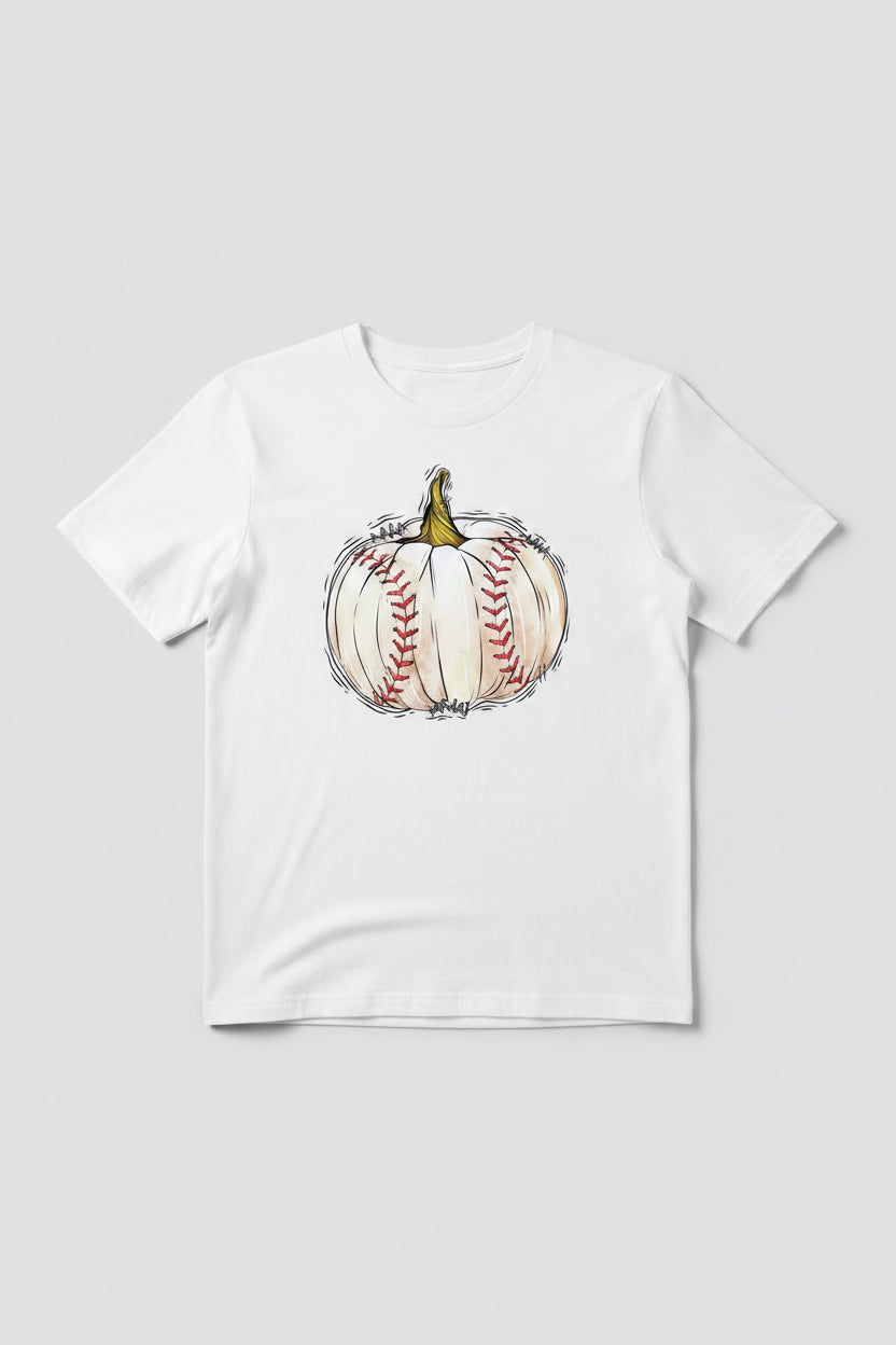 HALLOWEEN Baseball Pumpkin ADULT GRAPHIC TEE