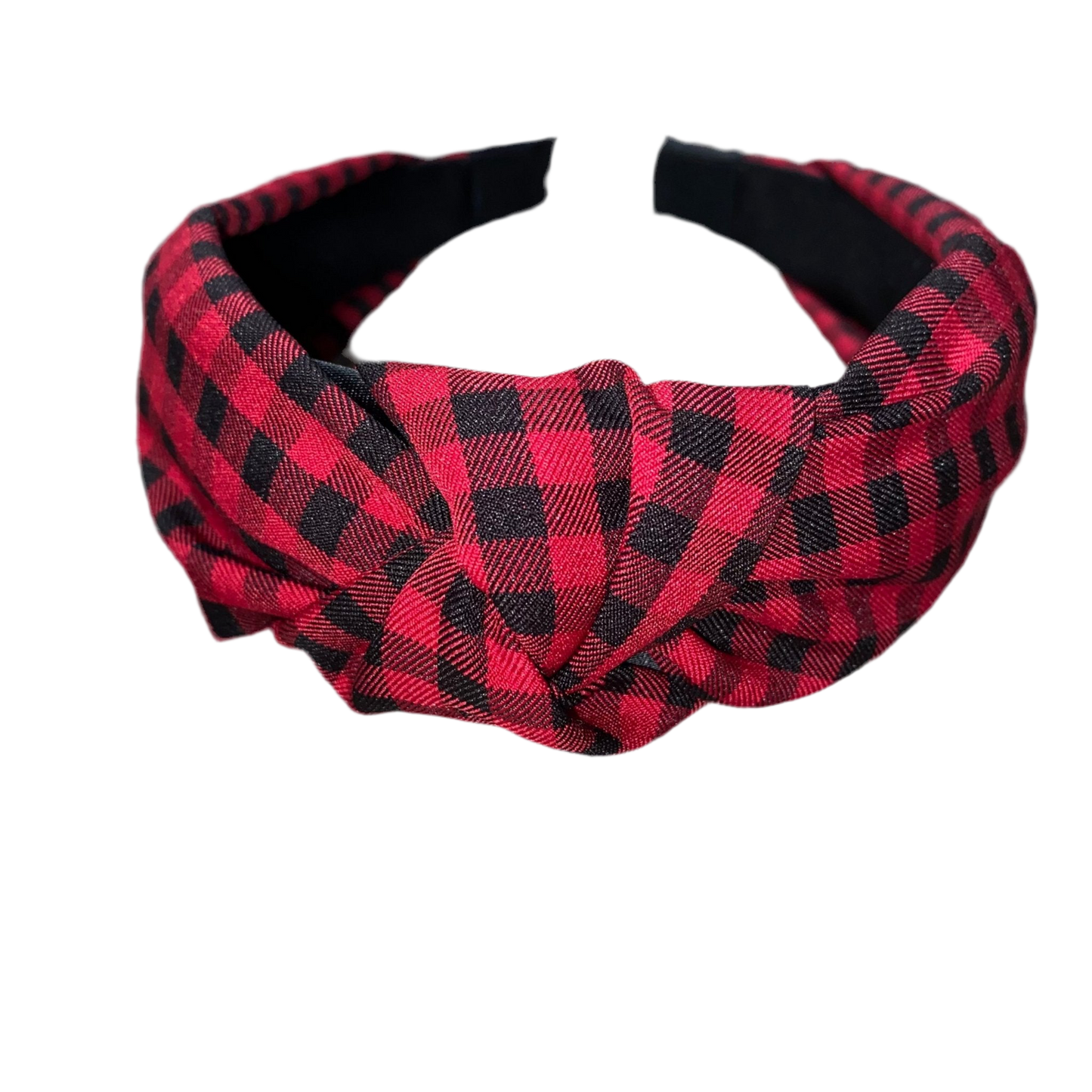 Diadema para el pelo con nudo a cuadros rojos