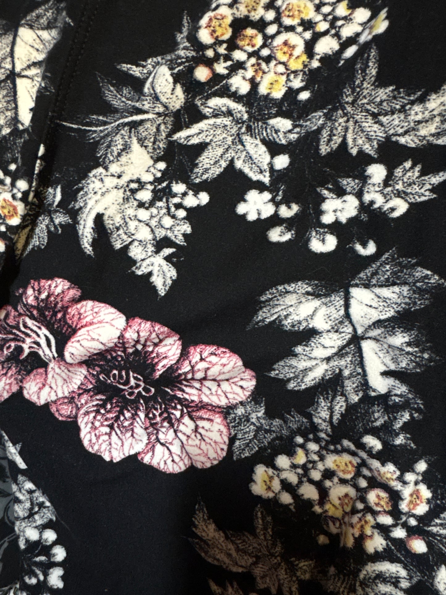 Red Accent Floral Print Adult Leggings