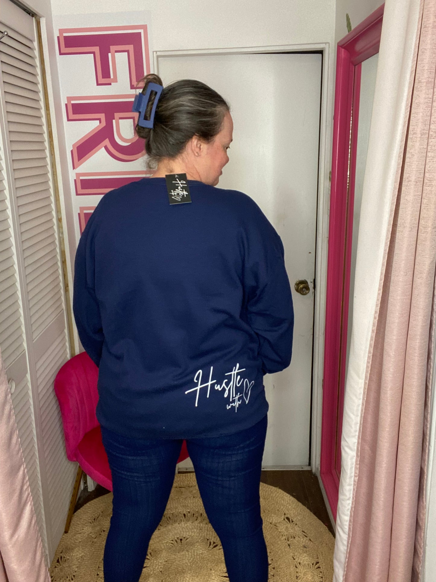 Hustle with Heart Graphic Print Crewneck Sweatshirt Sweater Top
