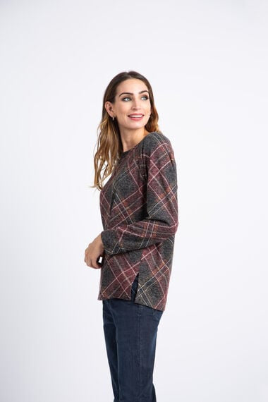 Tribal Plaid Raglan Sweater Top Medium 1048