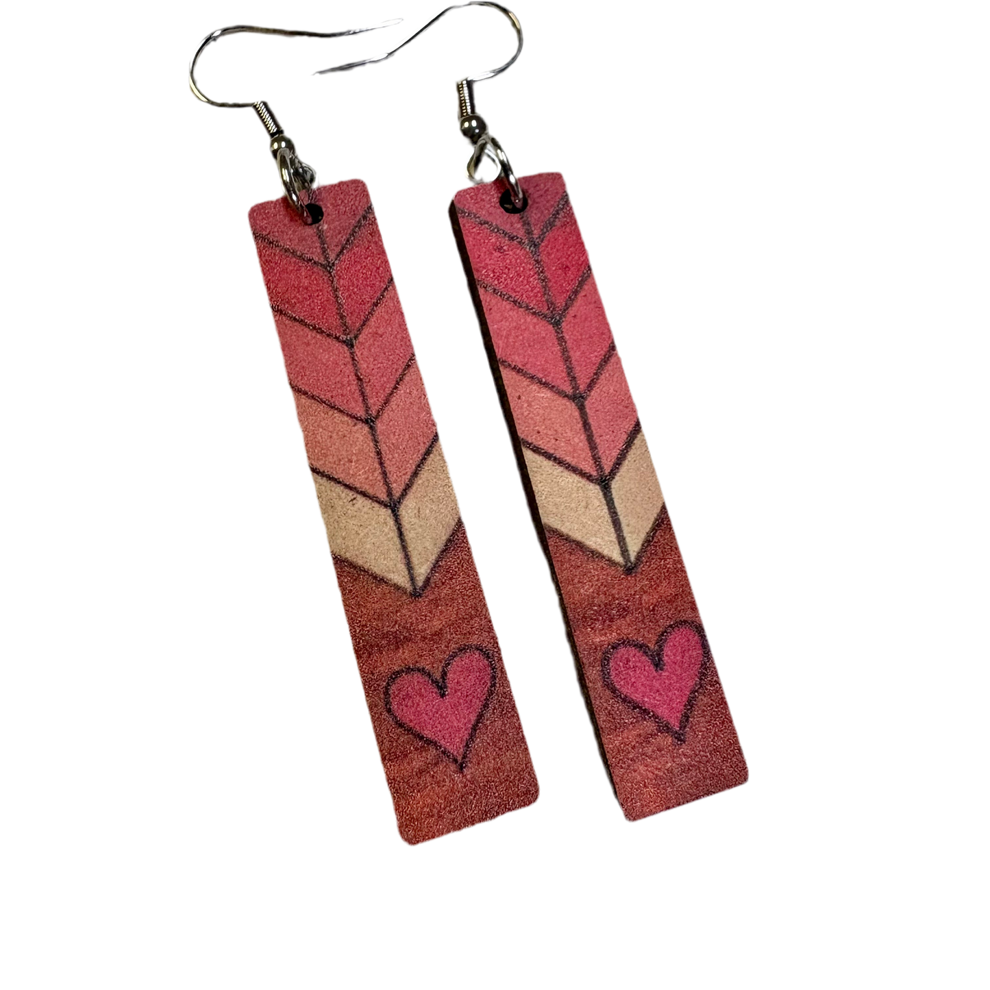Arrow Wood Heart Valentine Earrings