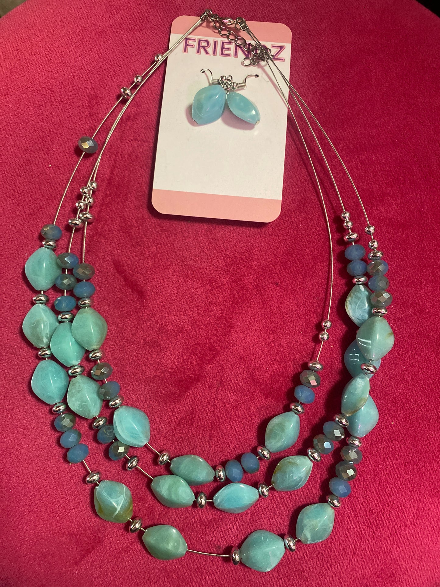 Boho Blue 3 Layer Necklace Earring Set