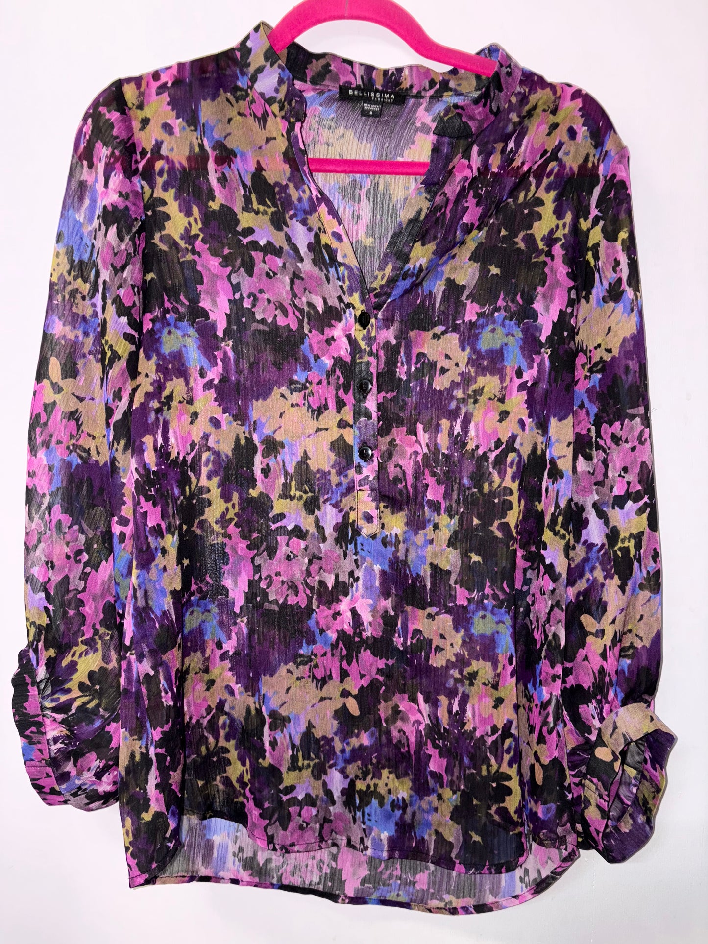 BELLISSIMA Fashions Purple Florao Blouse Top Small 1009