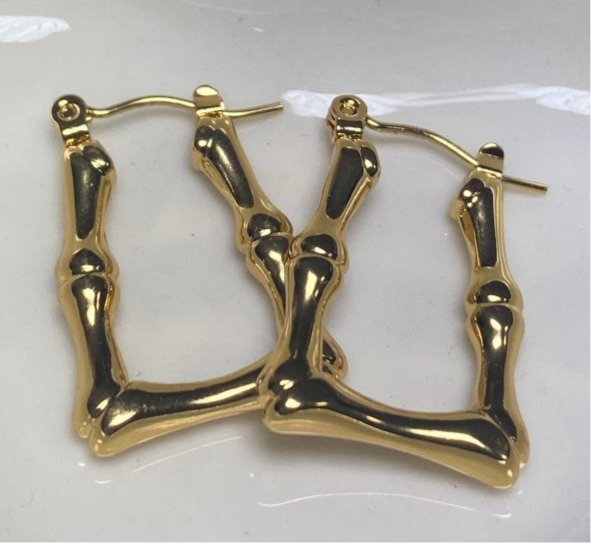 Bamboo Trapezoid Hoop Earrings 18K Gold Plated
