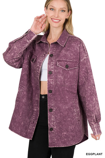 Veste shacket en coton surdimensionnée légère lavée vintage