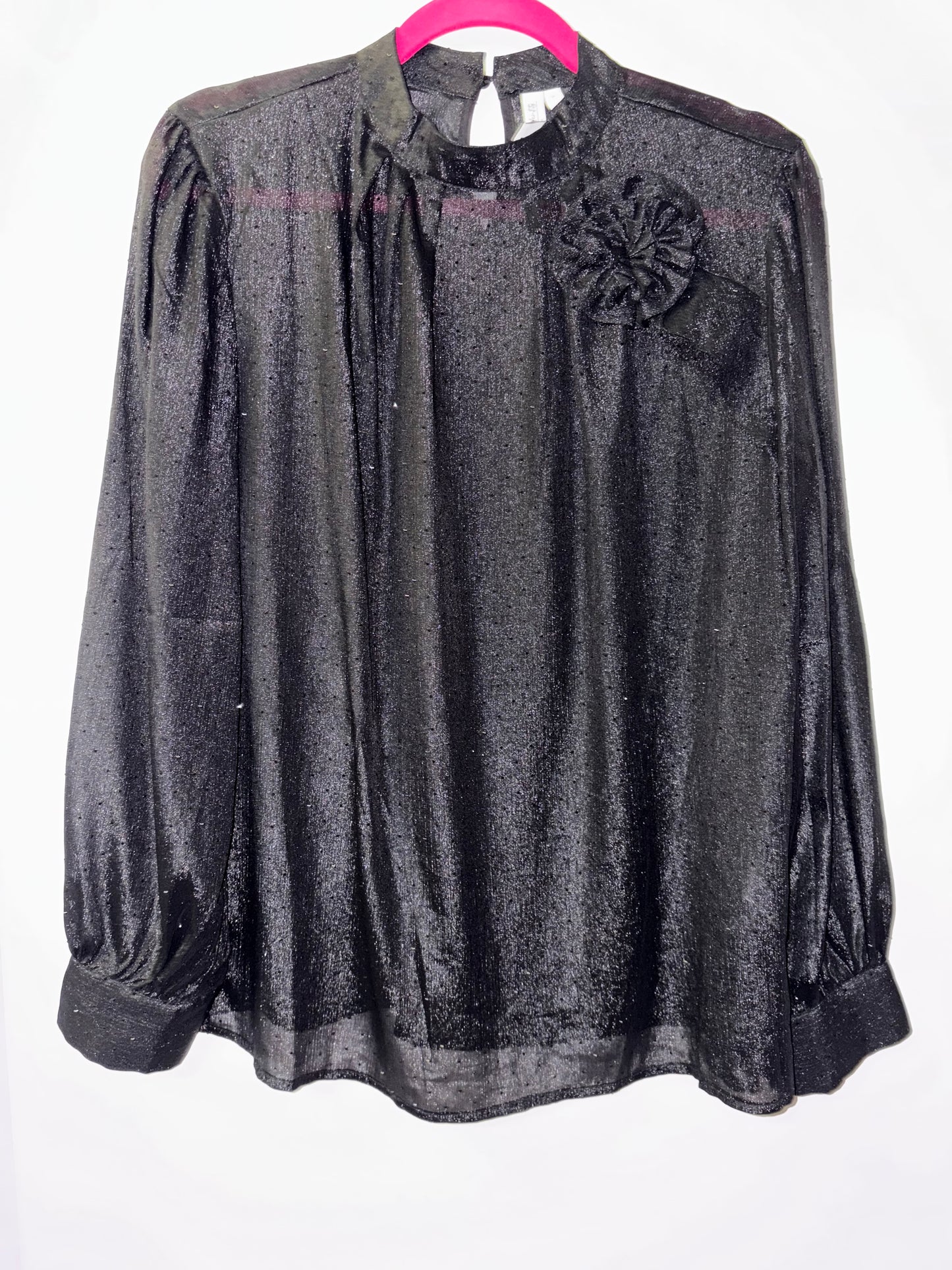Modern Identity Design Black Floral Accent Sequin Blouse Top Small 1010