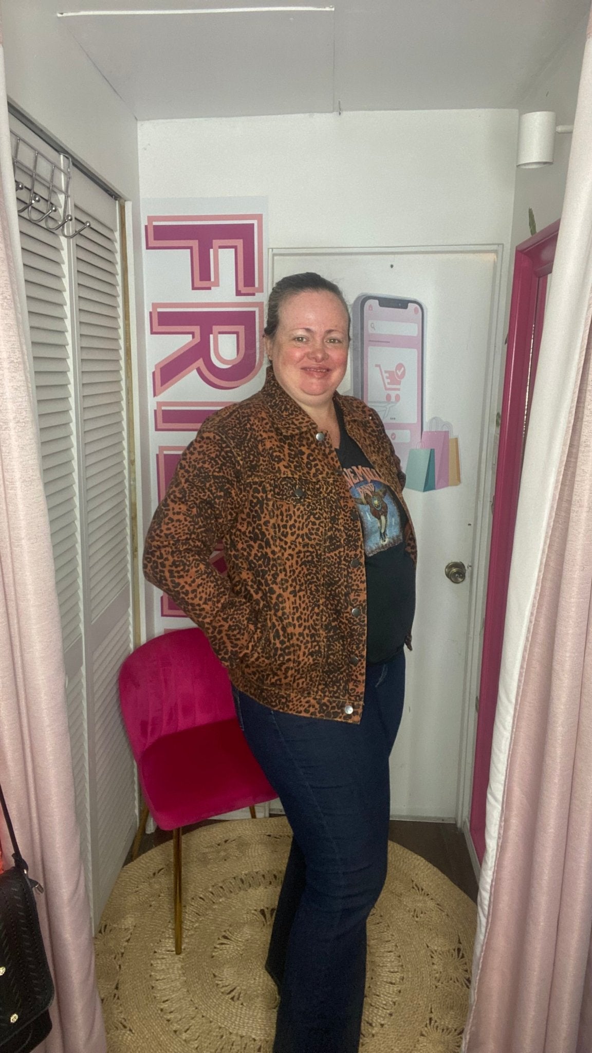 FINAL SALE Burnt Orange Leopard Print Denim Jacket