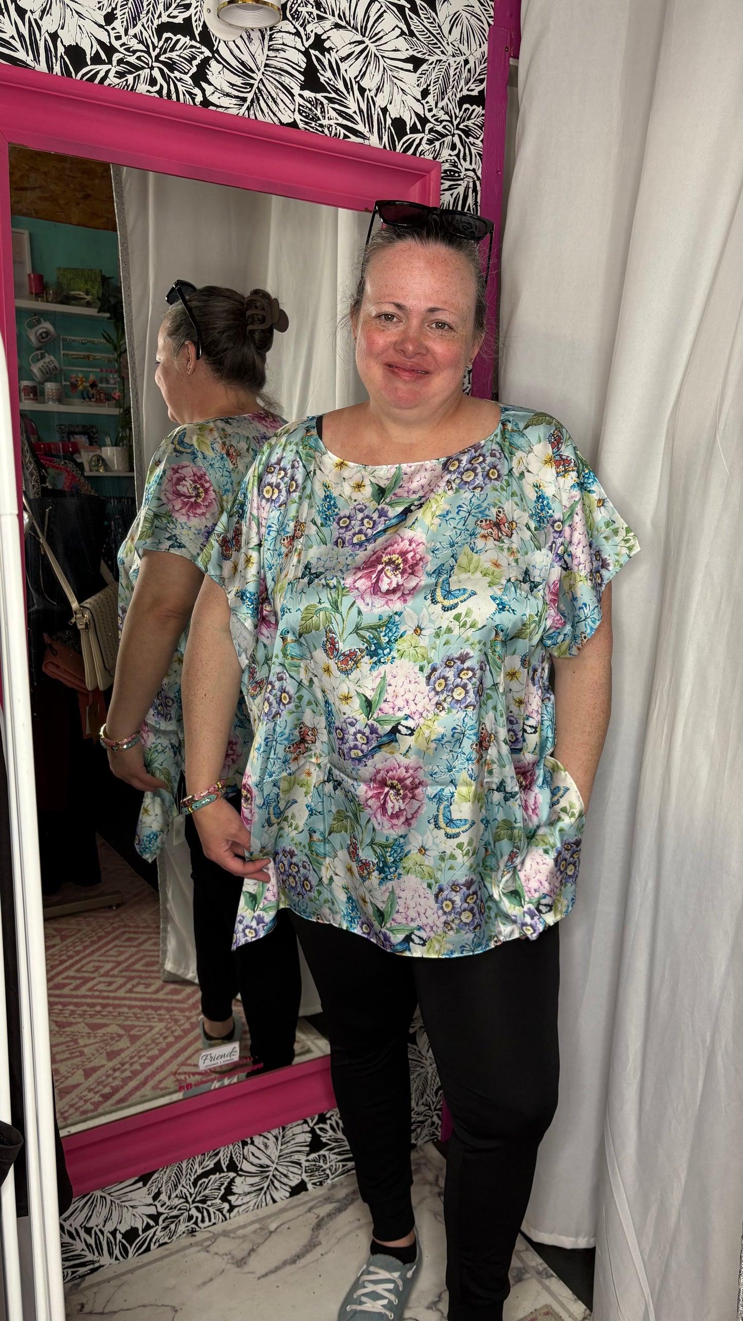 Butterfly Floral Satin O/S Top