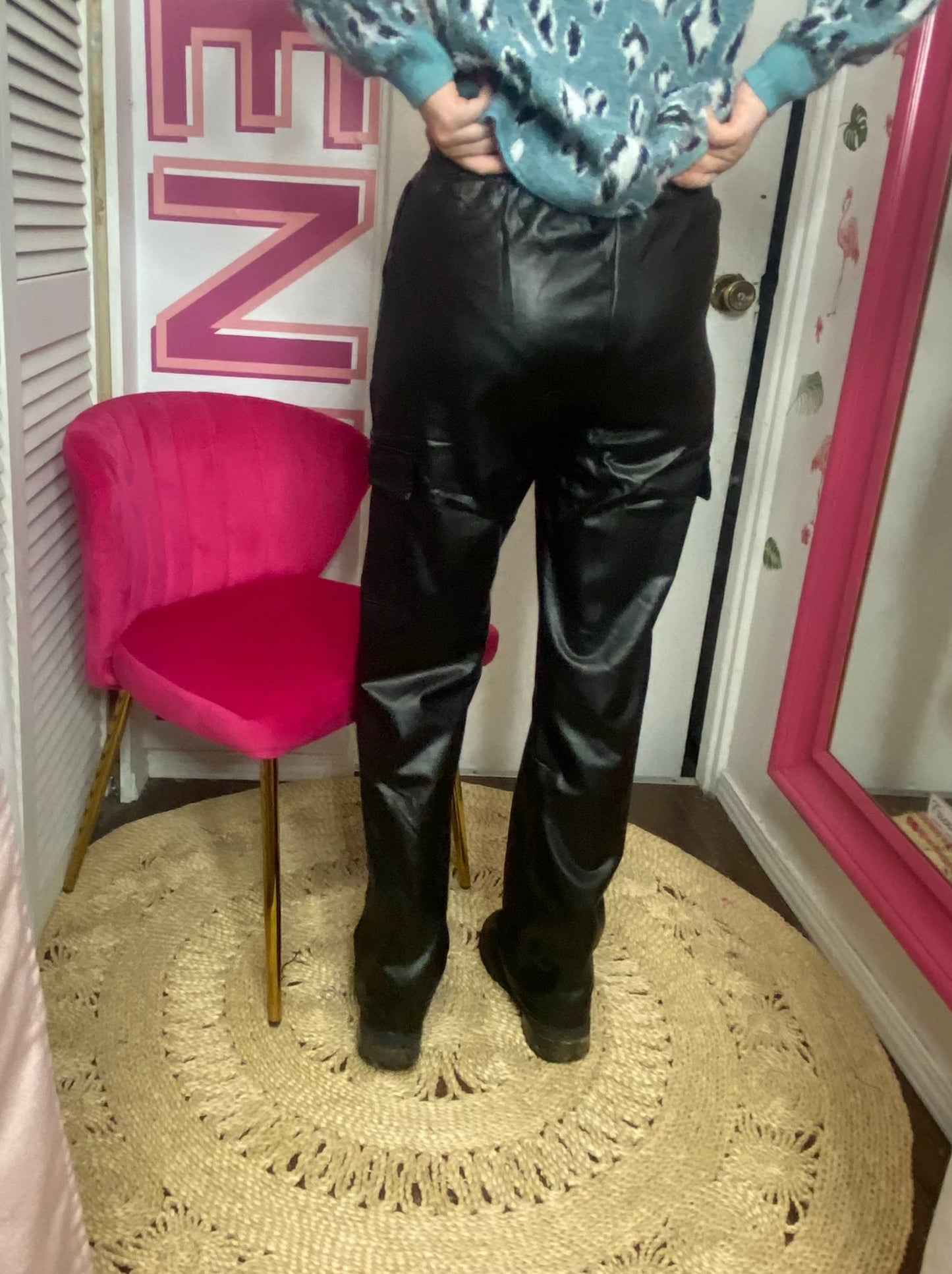 FINAL SALE Winter Faux Leather Fleece Lined Cargo Pants