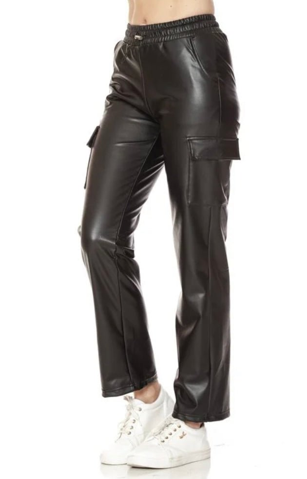 FINAL SALE Winter Faux Leather Fleece Lined Cargo Pants