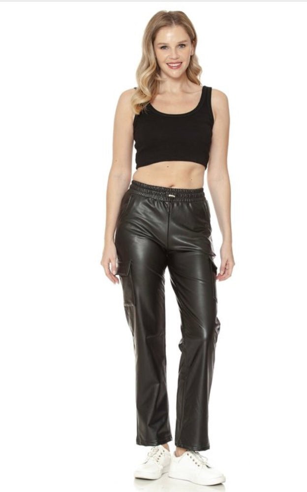 FINAL SALE Winter Faux Leather Fleece Lined Cargo Pants