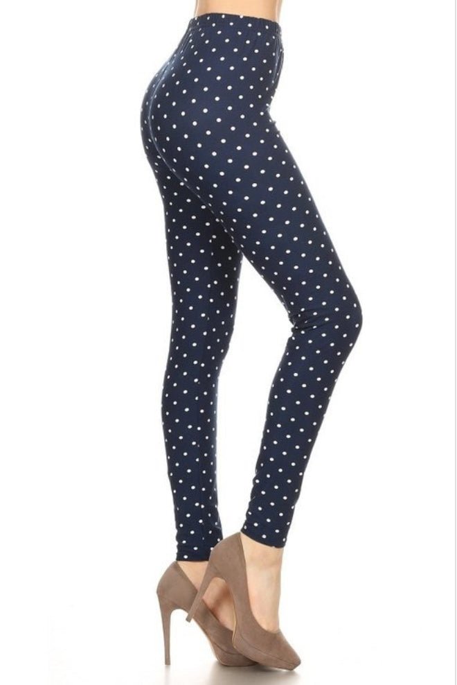 Navy Polka Dot Printed Adult Leggings | 3X-5X