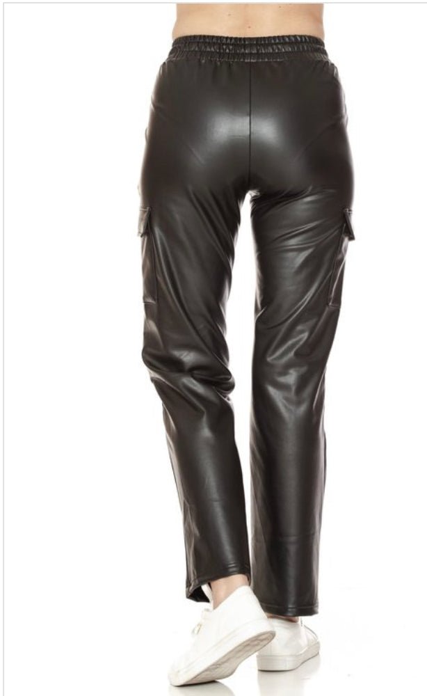 FINAL SALE Winter Faux Leather Fleece Lined Cargo Pants