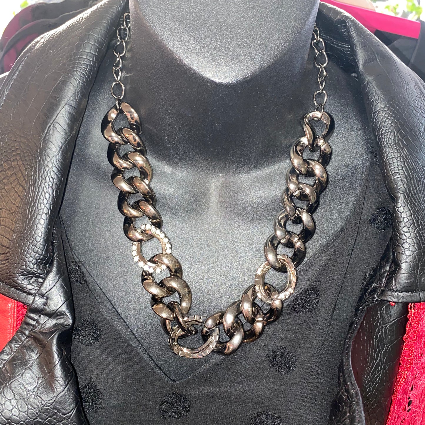 Gun Metal Link Chain Fashion Necklace