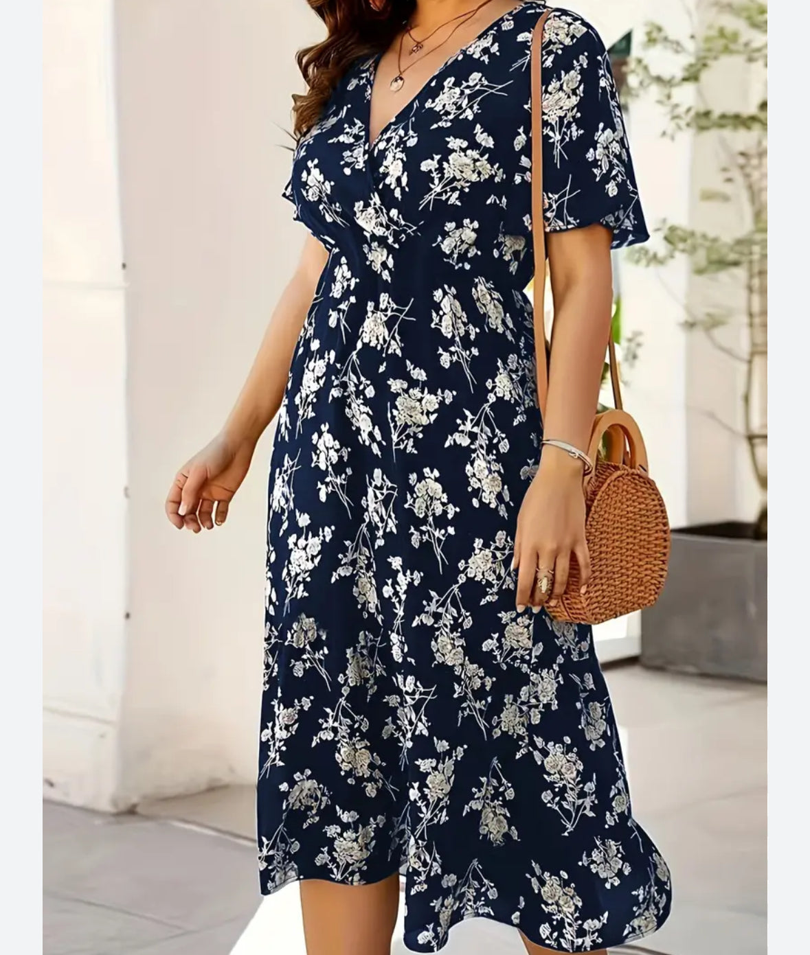 FINAL SALE Navy Blue V-Neck Floral Dress