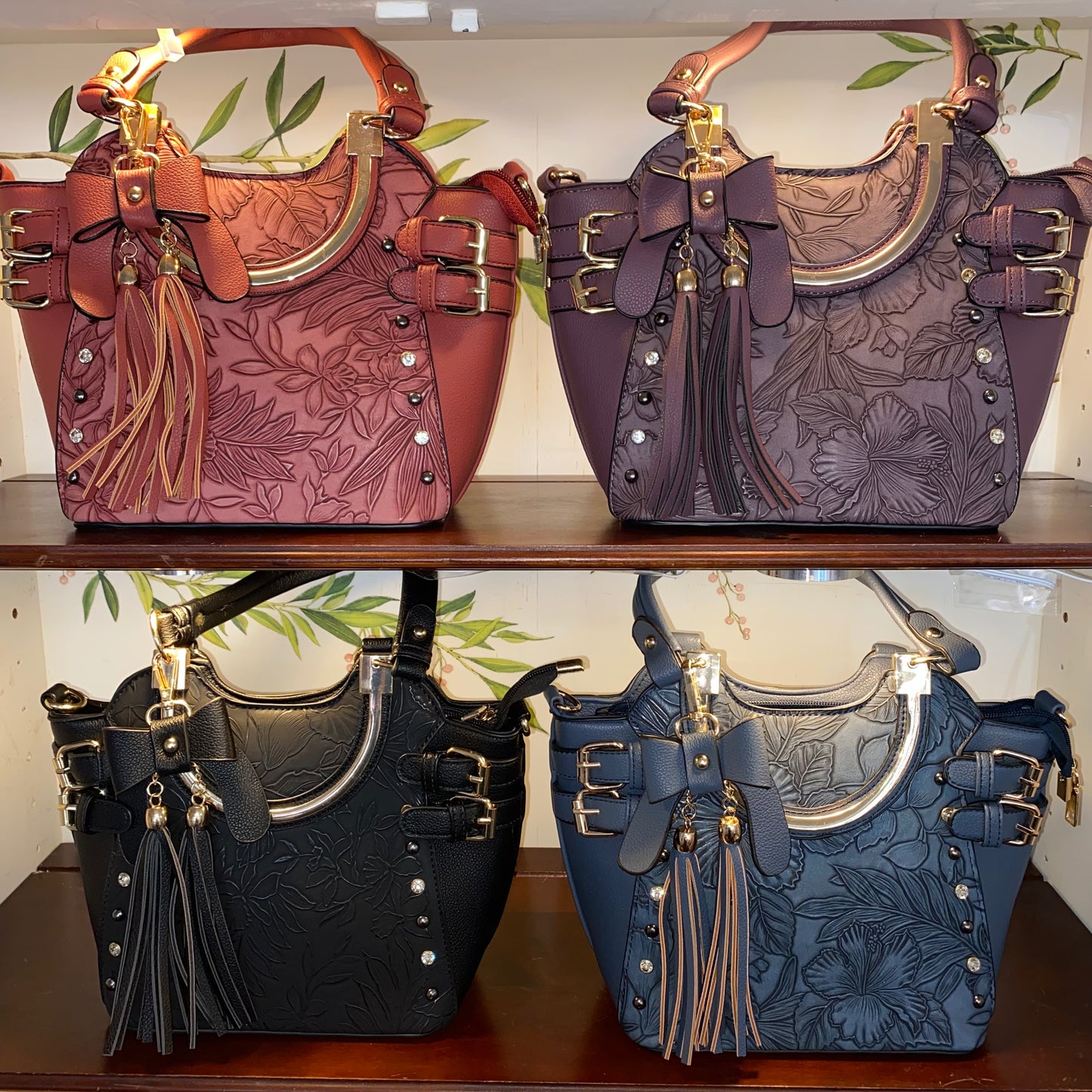 Sac à bandoulière orné de boucle florale de taille moyenne (4 couleurs)