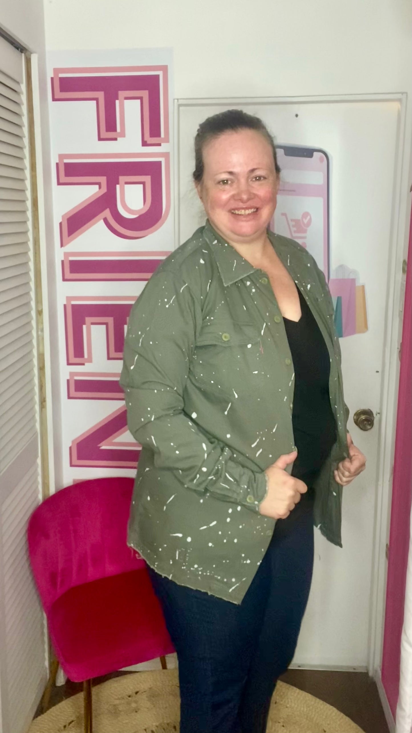 FINAL SALE Khaki Paint Splatter Shacket Jacket
