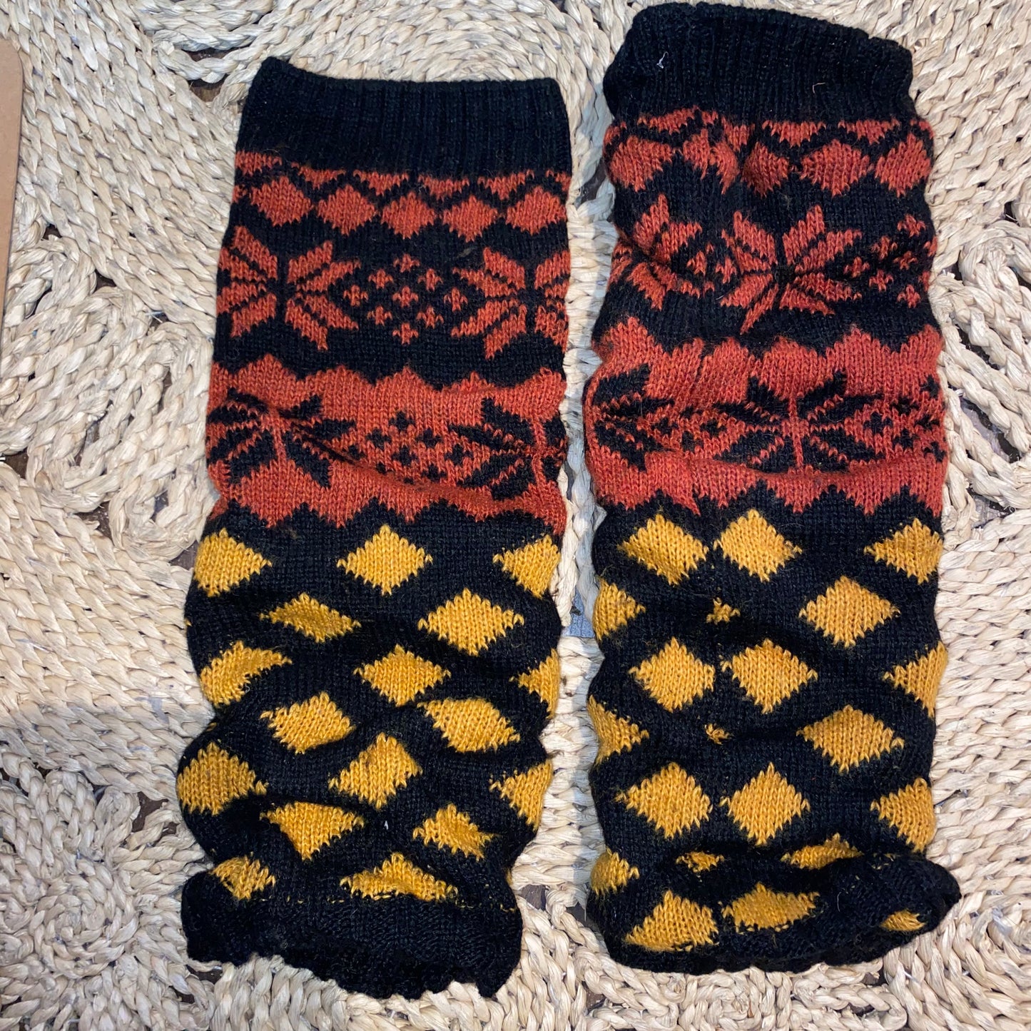 Diamond Snowflake Nordic Print Gold Bronze Leg Warmers