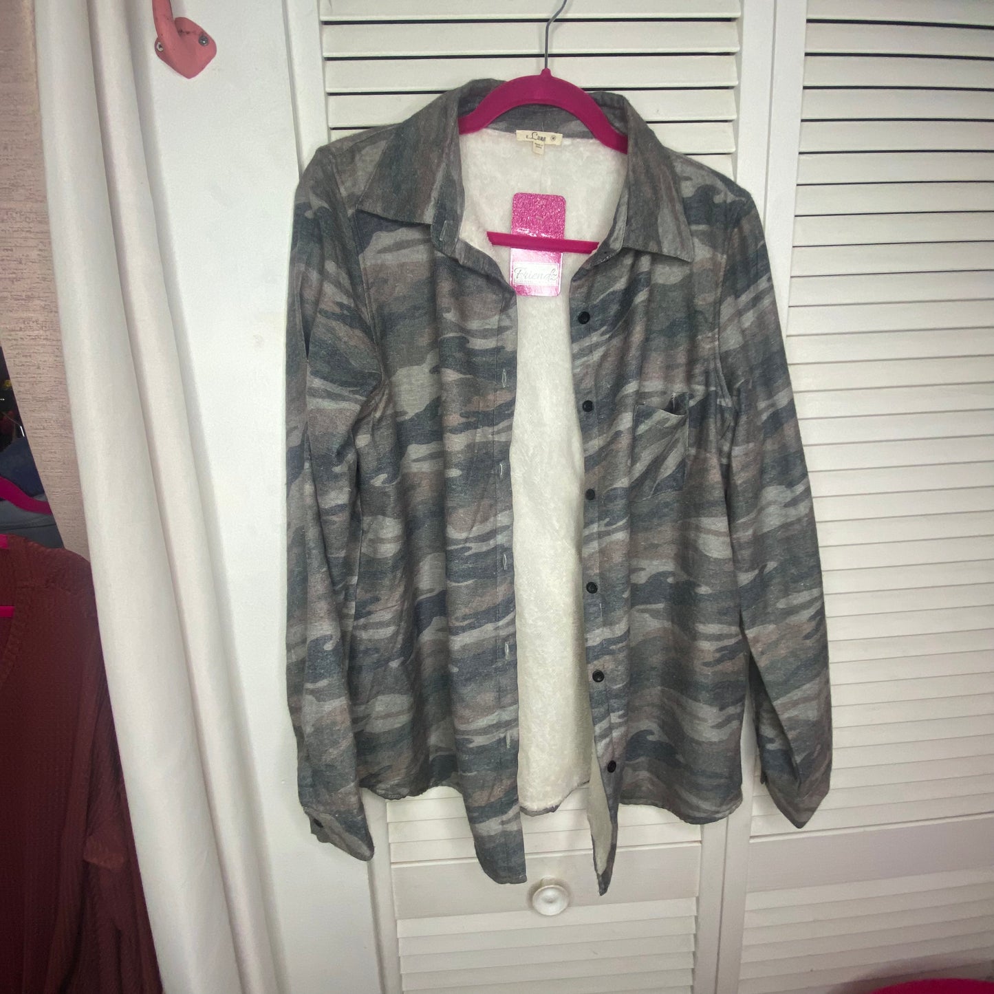 FINAL SALE Camouflage Fleece Lightweight Shacket Jacket SMALL