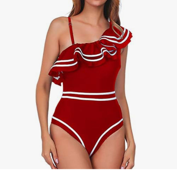 Maillot de bain bordeaux à épaules dénudées pour femme