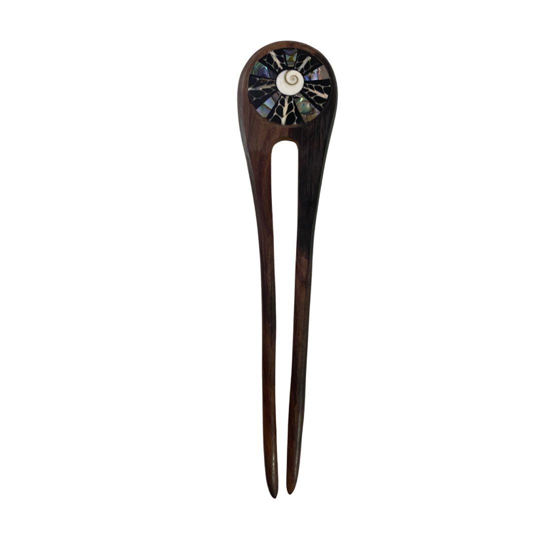 Mayan Spiral Abalone Wooden Hair Pin