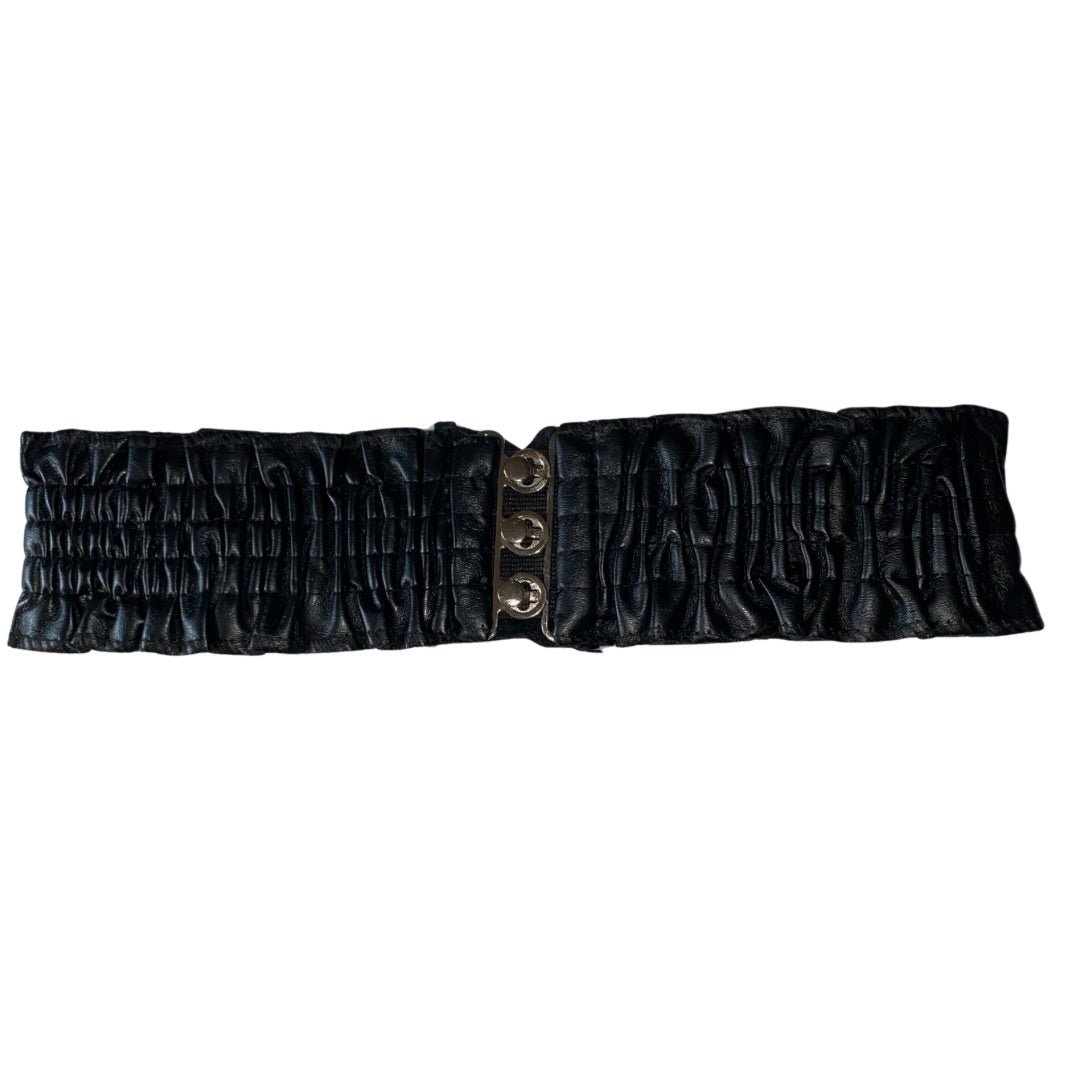 Black Faux Leather Triple Eyelet Elastic Belt