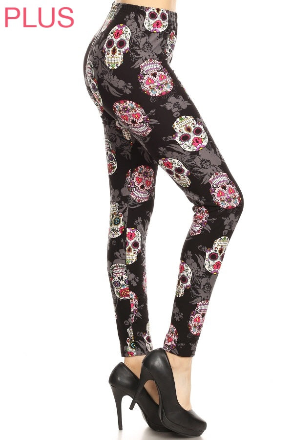 Sugar Skull Pink Print Adult Leggings