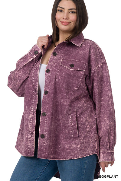 Veste shacket en coton surdimensionnée légère lavée vintage
