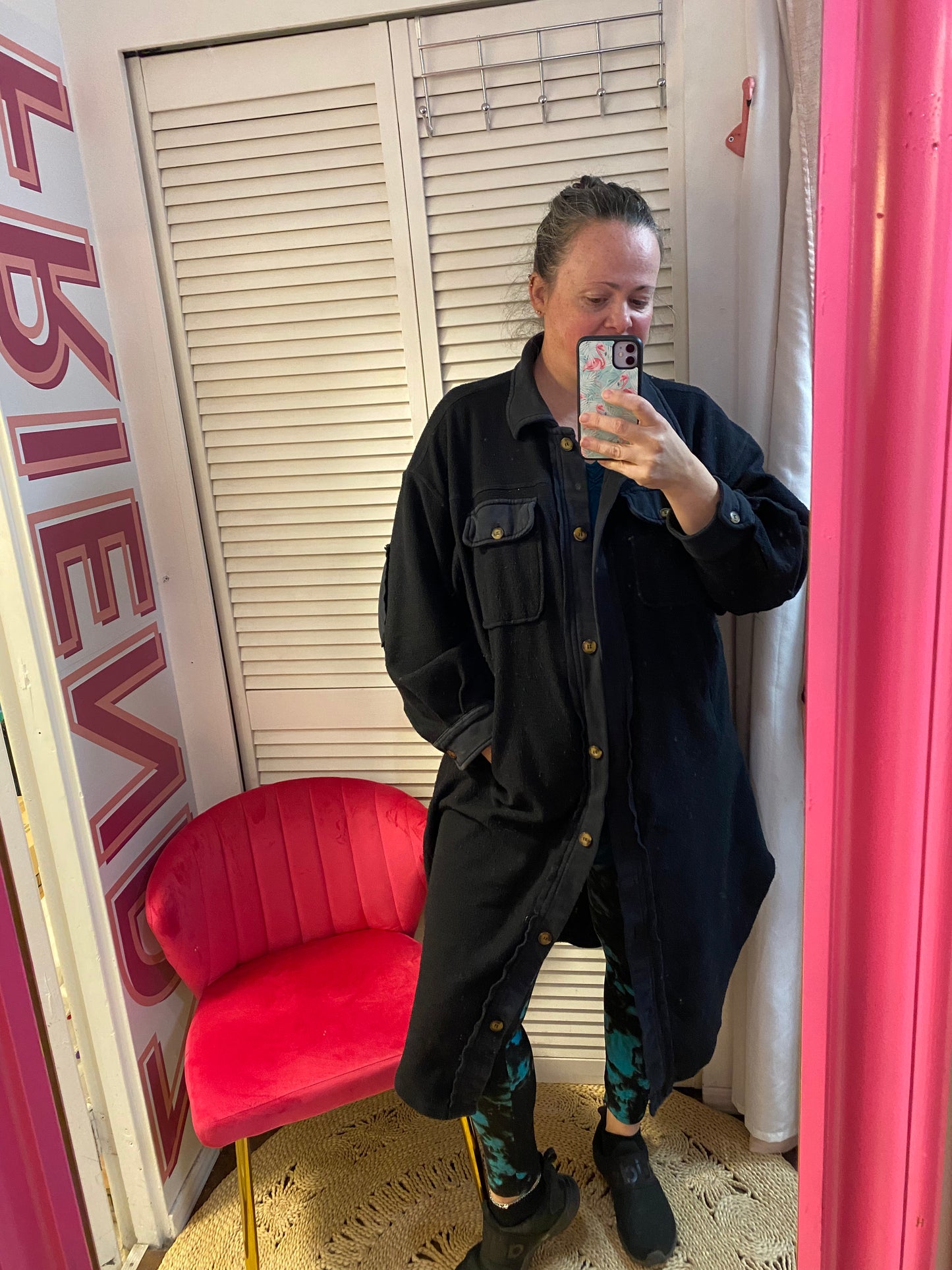 Veste Shacket longue d'épaisseur moyenne French Terry Mineral Black