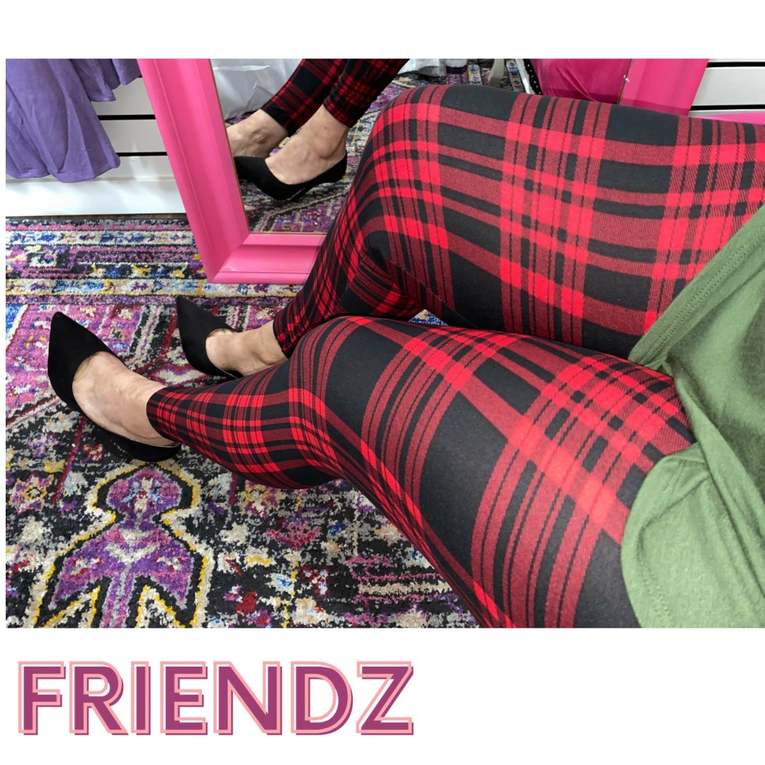High Waisted Ankle Length Red Plaid Leggings